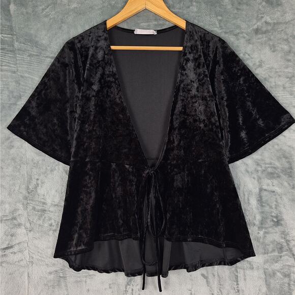 Womens Cardigan Small Black Whimsygoth Witchy‎ Grunge Goth Emo Crushed Velvet - Picture 1 of 5
